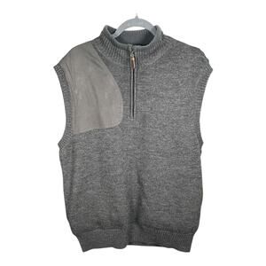 ORVIS Mens 100% Wool Vest 1/4 Zip and Shooting Patch on Shoulder Gray Large